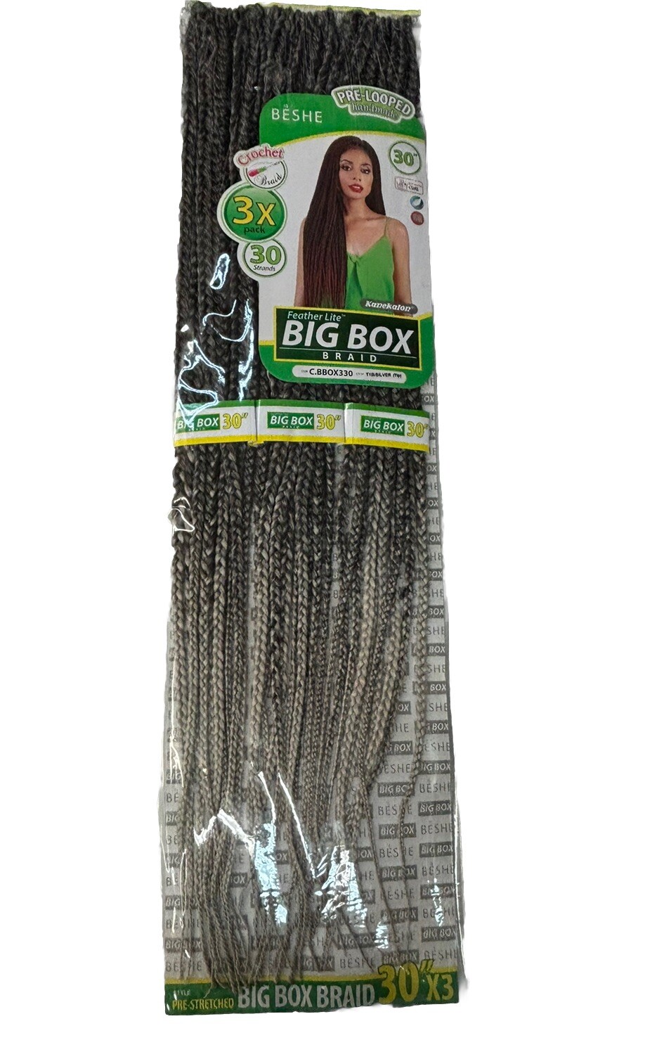 BIG BOX BRAID 30″ CROCHET PRE-LOOPED 3X 30 STRANDS / Salt And Pepper Color OMBRÉ