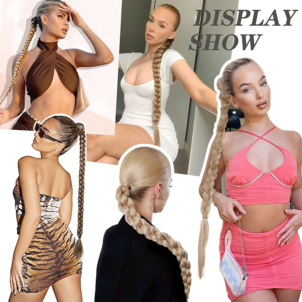 Mega Long 34in DIY Braids Ponytail Tie Wrap On Braid Pony Tail Hair Extensions