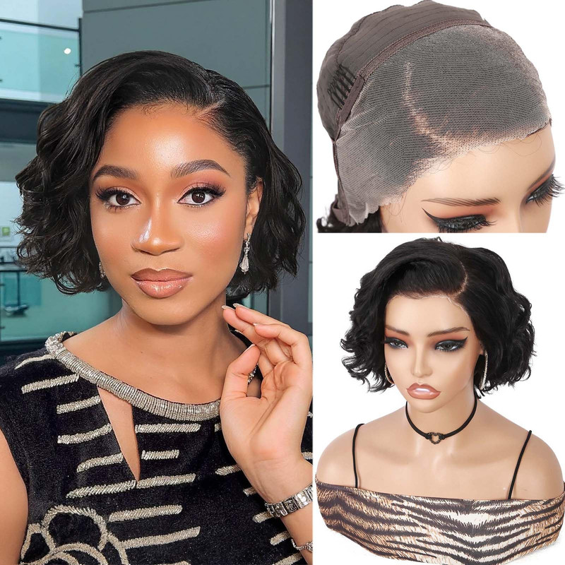 Wiger Curly Bob Wig Human Hair Pre Plucked Pre Cut Short Curly Lace Frontal