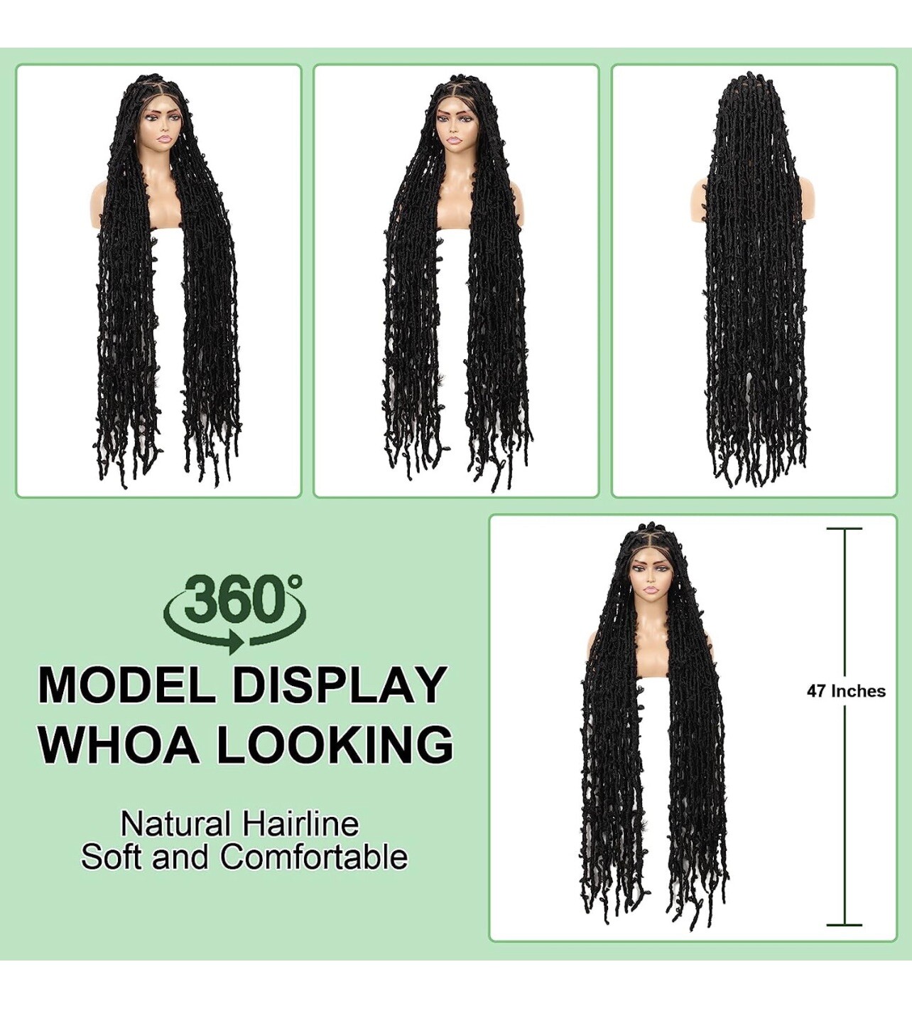 Lace front braided Knotless Locs Wig 47in black