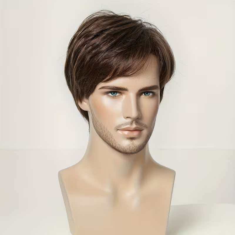 6in Men Short Brown Wig Full Wig Heat Resistant Synthetic Cosplay Halloween