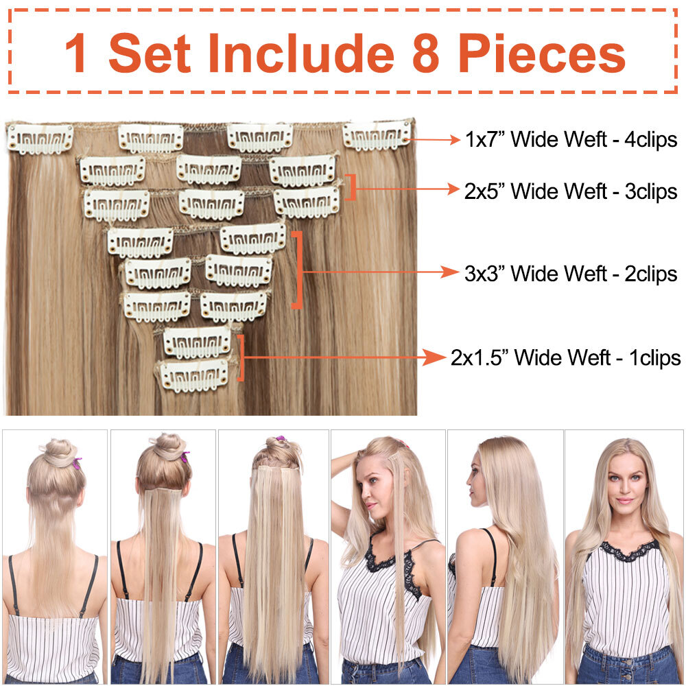 US SELLER Real Thick Full Head Clip In Hair Extensions 8Pcs Long Hair Extentions
