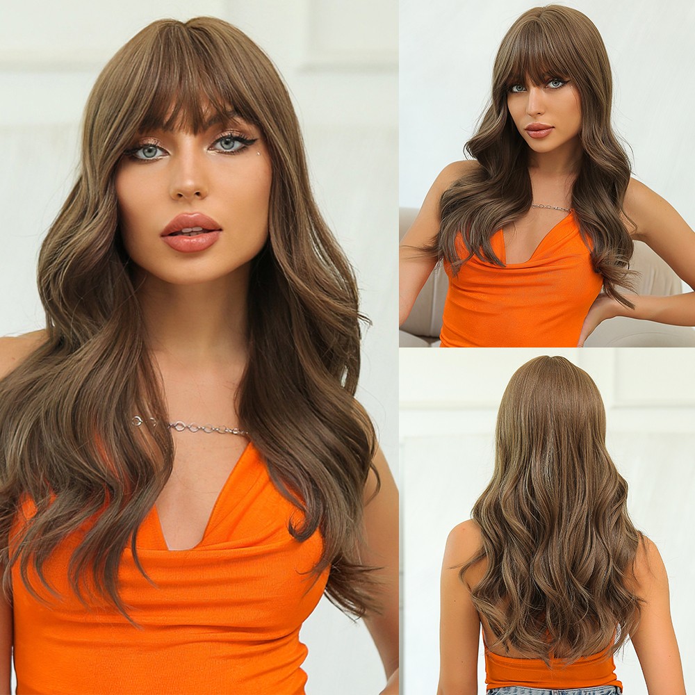 Long Ombré Brown Blonde Pink Curly Wavy Hair Wigs Women Daily Party Cosplay US