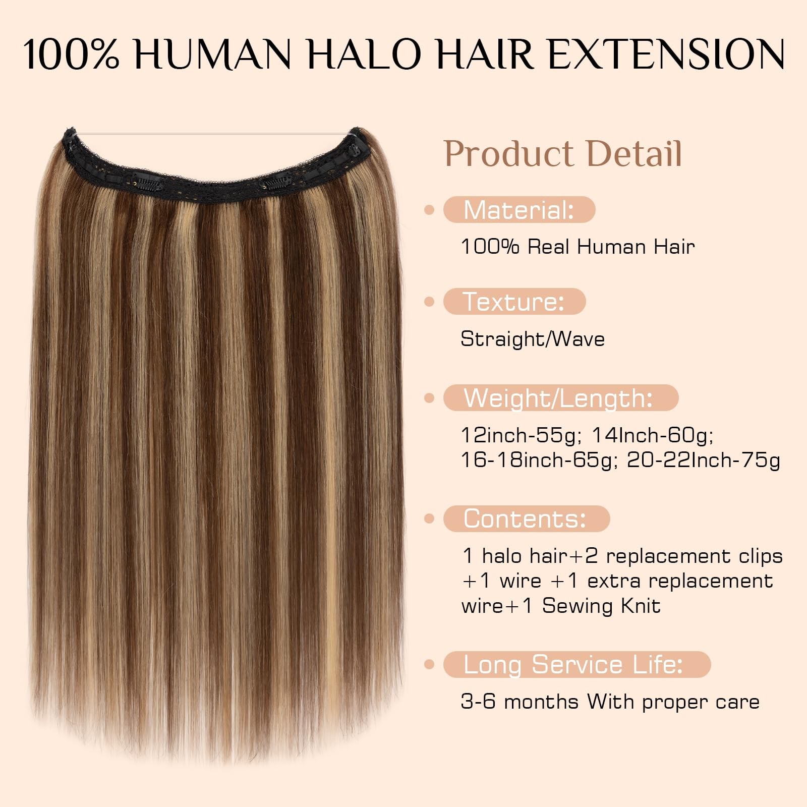 Rich Choices Short Halo Hair Extensions Real Human Hair Remy Hairs Halo