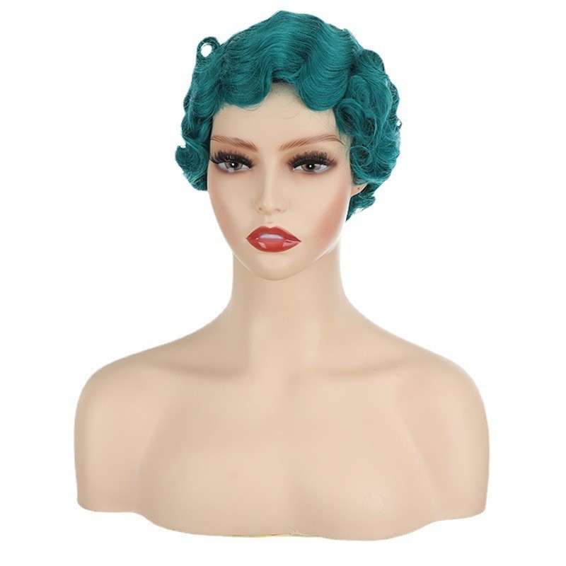 Women’s Short Finger Wave Wig Heat Resistant Synthetic Hair Retro Wavy Wig