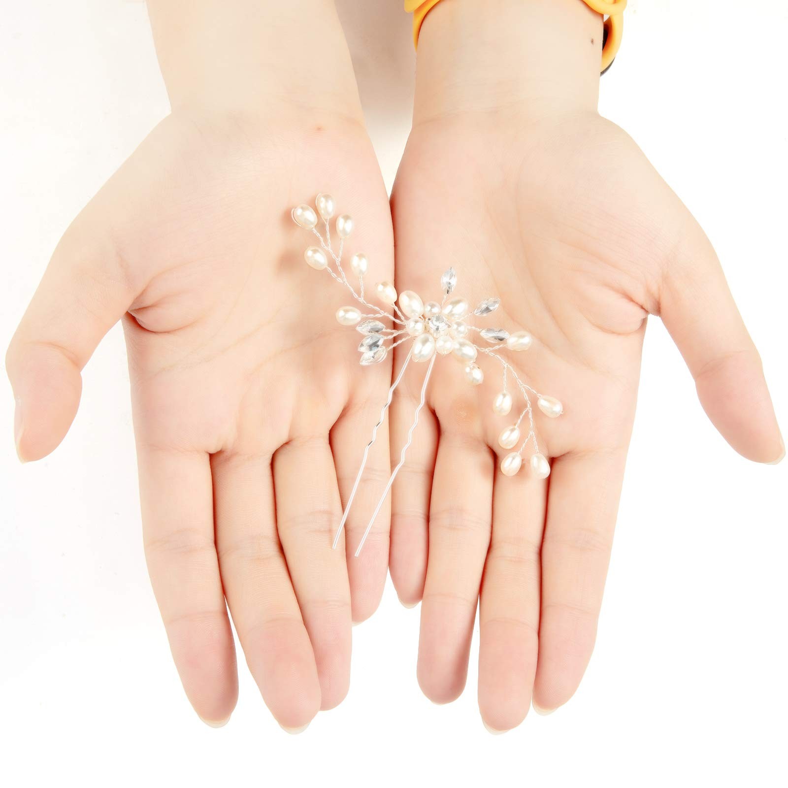 Syhood 4 Pieces Pearl Crystal Bridal Hair Pins Rhinestone Flower Wedding Hair Pi