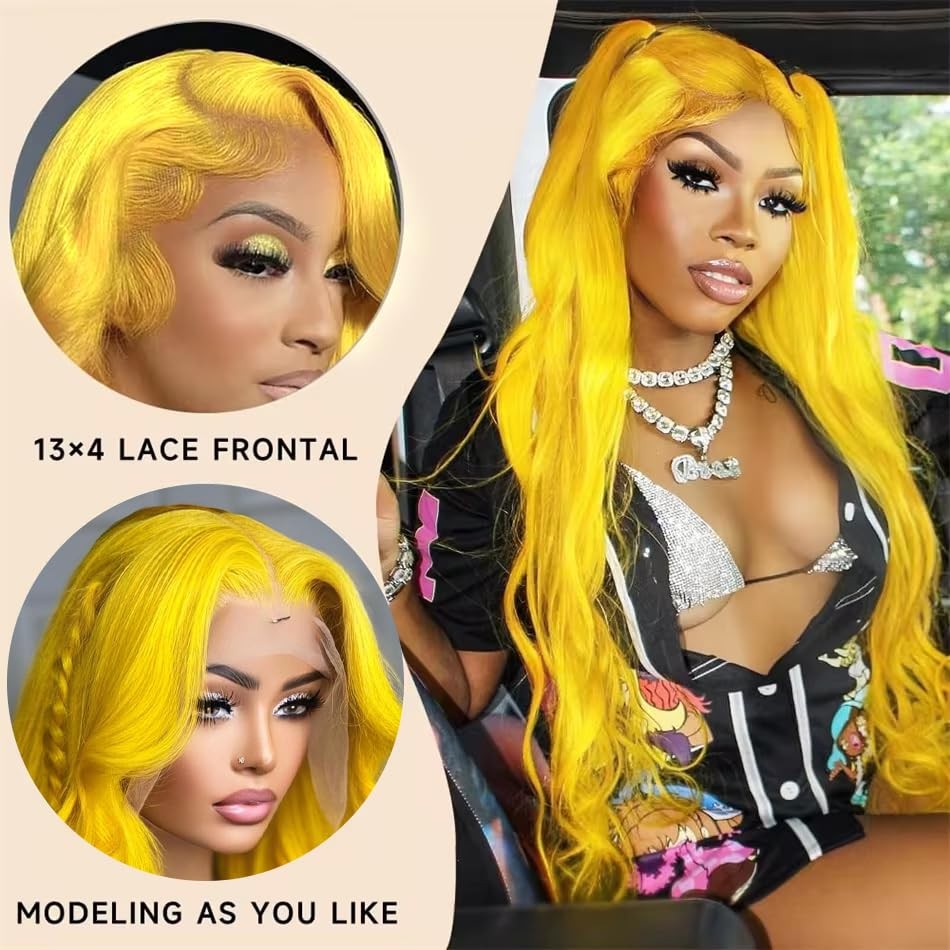 Xiapay 26 Inch Yellow Lace Front Wig Human Hair 13X4 Body Wave Lace Front Wigs