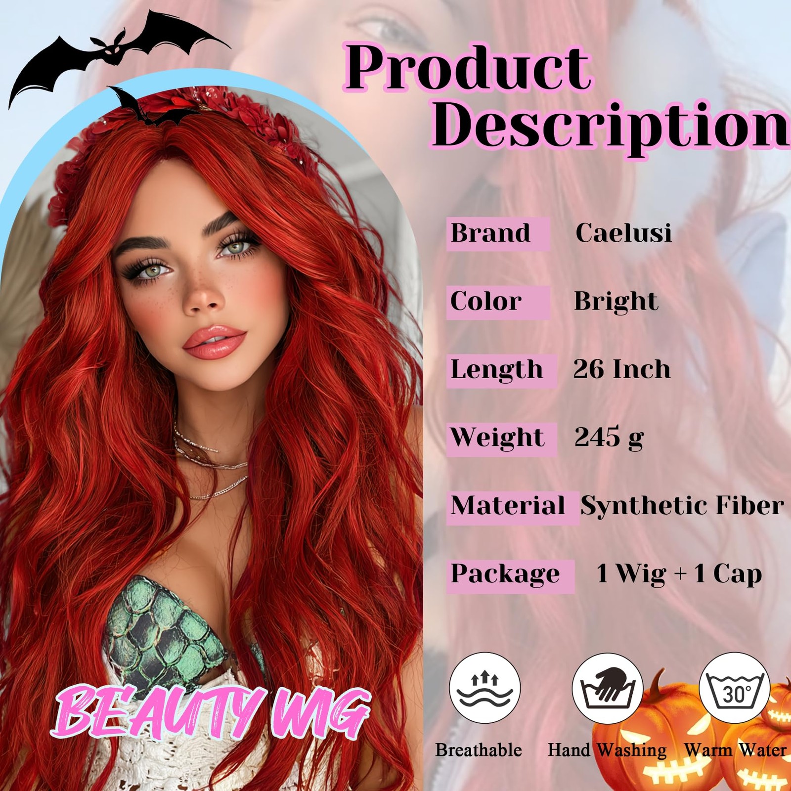 Red Wigs for Women Long Curly Wavy Wigs Middle Part Synthetic Wig Womens Red …