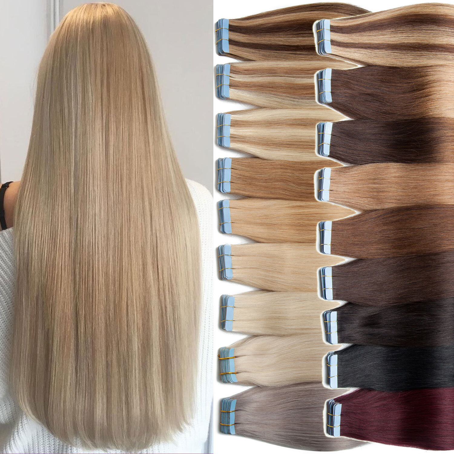 Thick 100G 40PCS Tape In Remy Human Hair Extensions Skin Weft FULL HEAD Straight