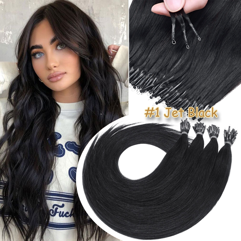 Human Hair Nano Loop Extensions Full Head 100% Remy Ring Tip 1g Thick Seamless A