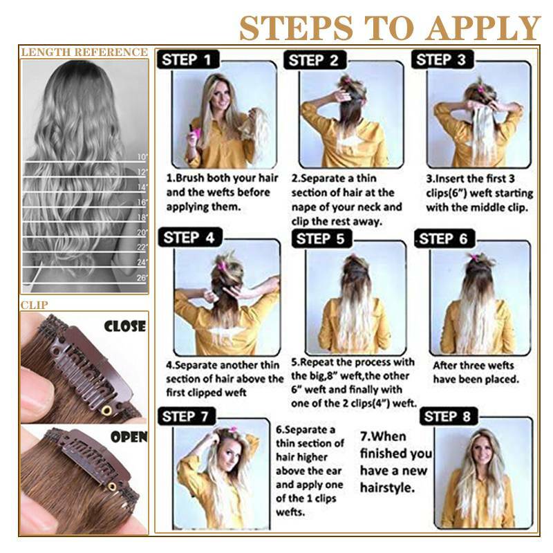 100% Natural Clip In Full Head Hair Extensions 8*Pieces Real Thick as Human Hair