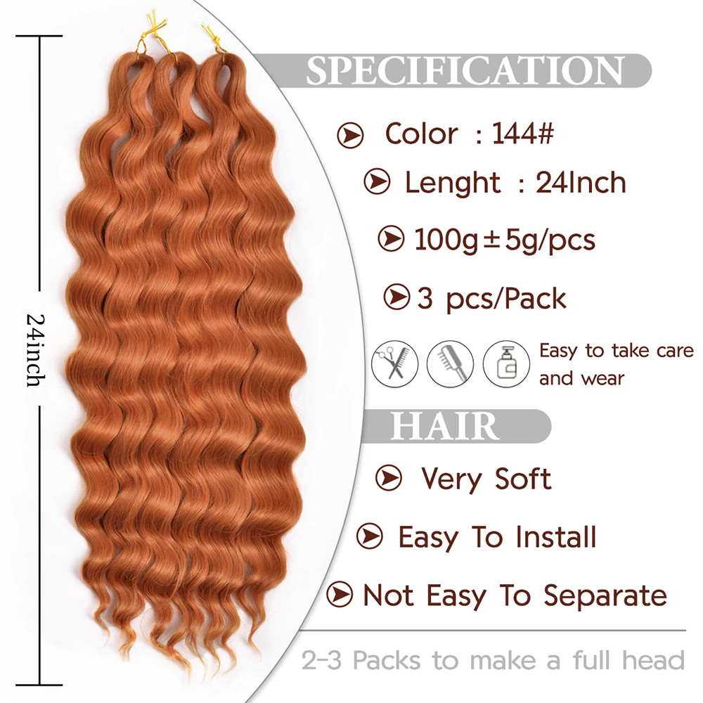 24 Inch Ombre Synthetic Anna Curl Water Wave Twist Crochet Hair Afro Loose Deep