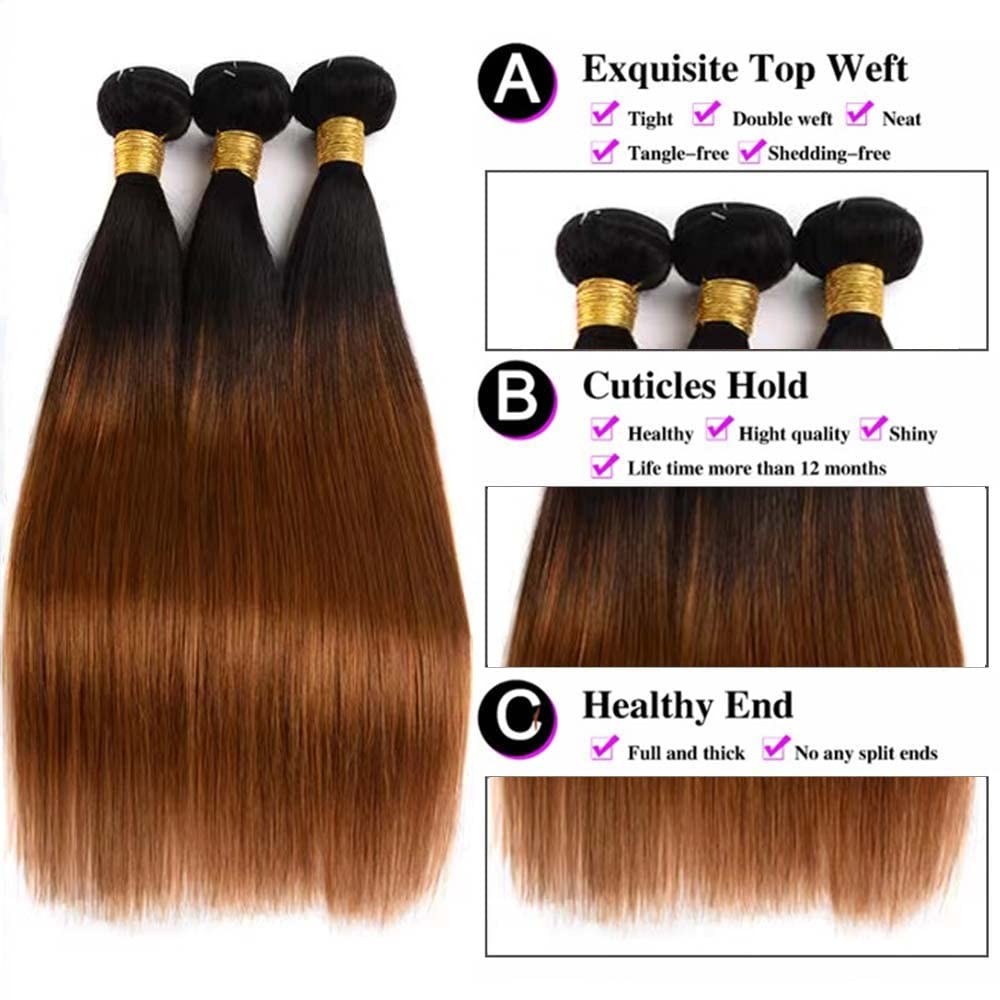Ombre Brown Human Hair Bundles 1B30 Brown Straight Bundles Ombre Brazilian Bu…