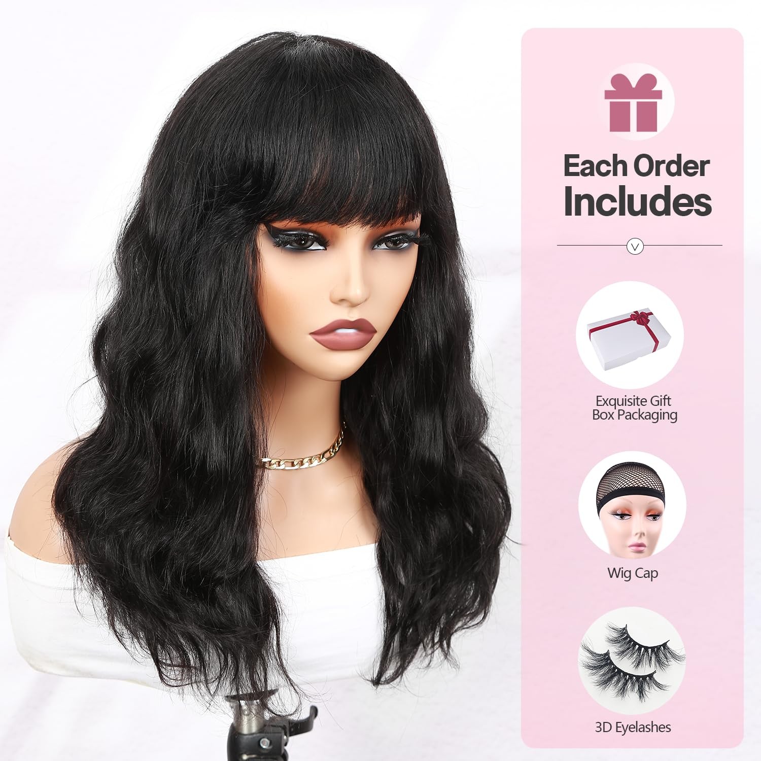 Wiger Human Hair Wavy Wigs For Black Women Natural Wave Wig Bangs Glueless