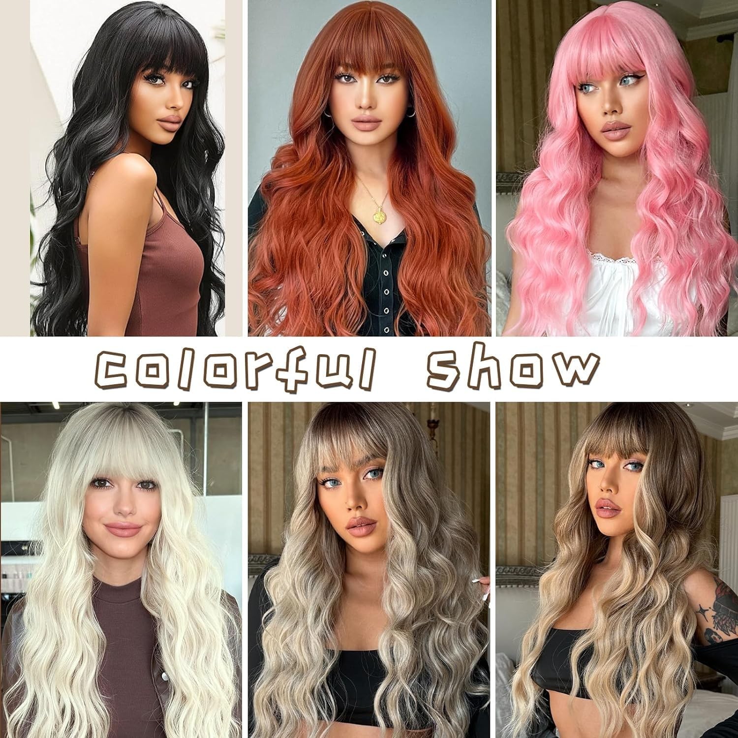 Long Wavy White Wigs for Women 26 Inch White Wig with Bangs Natural Looking S…