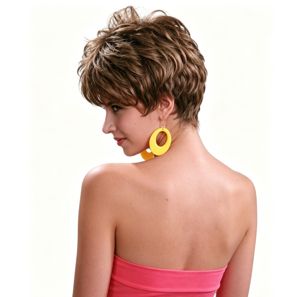 Women Short Layered Brown Synthetic Wig Hair Daily Casual Party Cosplay Wear