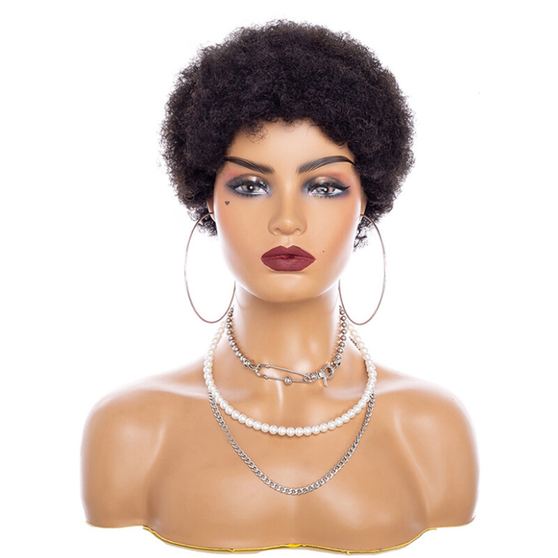 Human Hair Wig Short Black Afro Kinky Curly Wig for Women No Lace