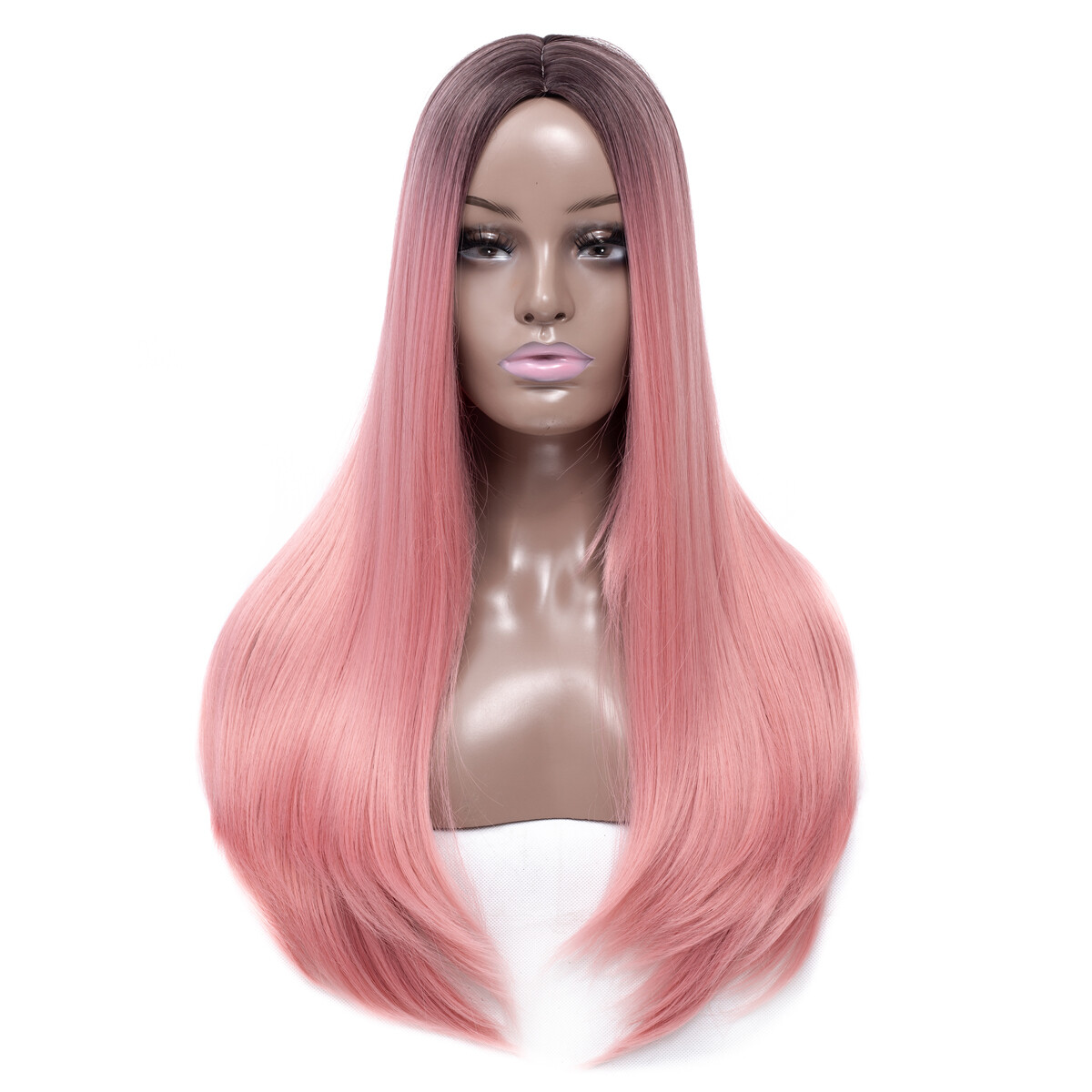 Hot Long Straight Hair Wig Ombre Pink Black Root Wig Synthetic Wig for Women