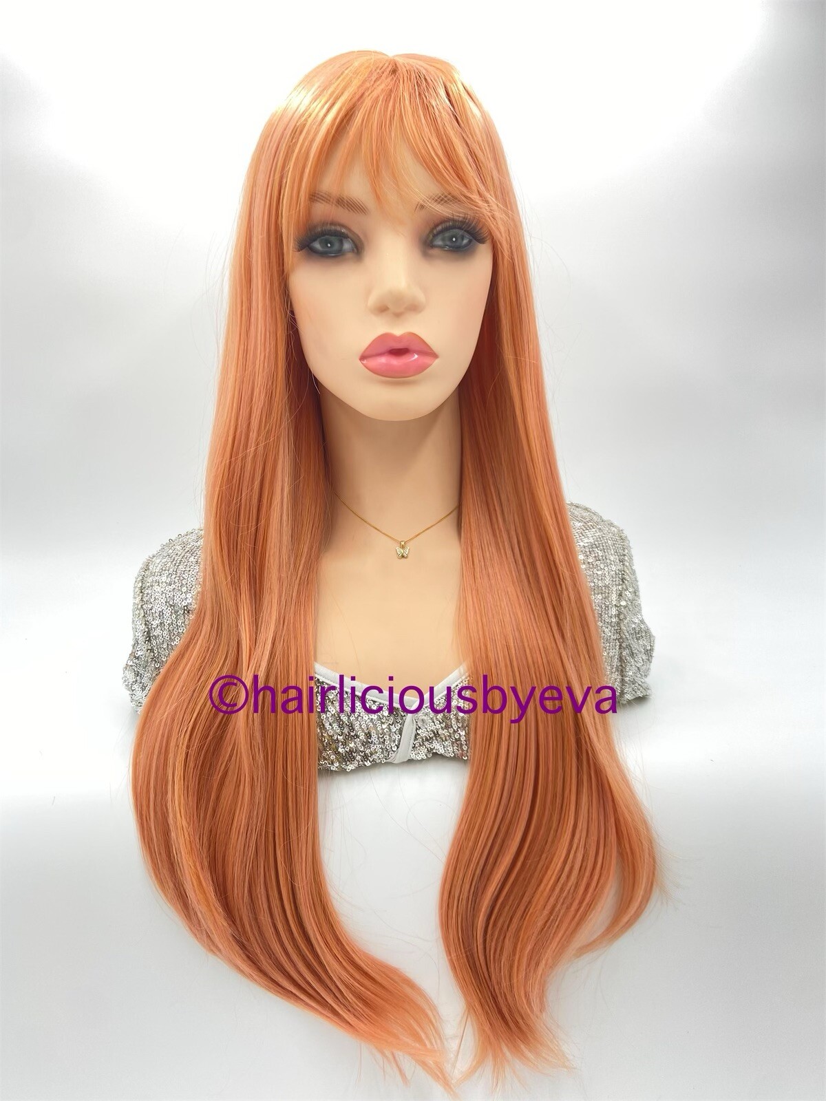 Rose Gold Pink Wig With Bangs Wavy 26 Inch Long Heat Ok