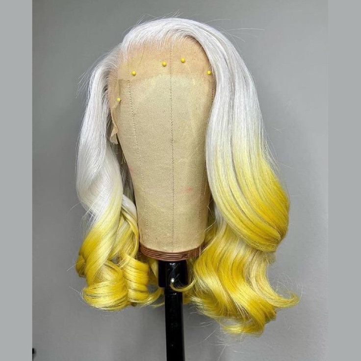 Short Wave Curly White Yellow Lace Front Synthetic Heat Safe Wigs Fashion Party