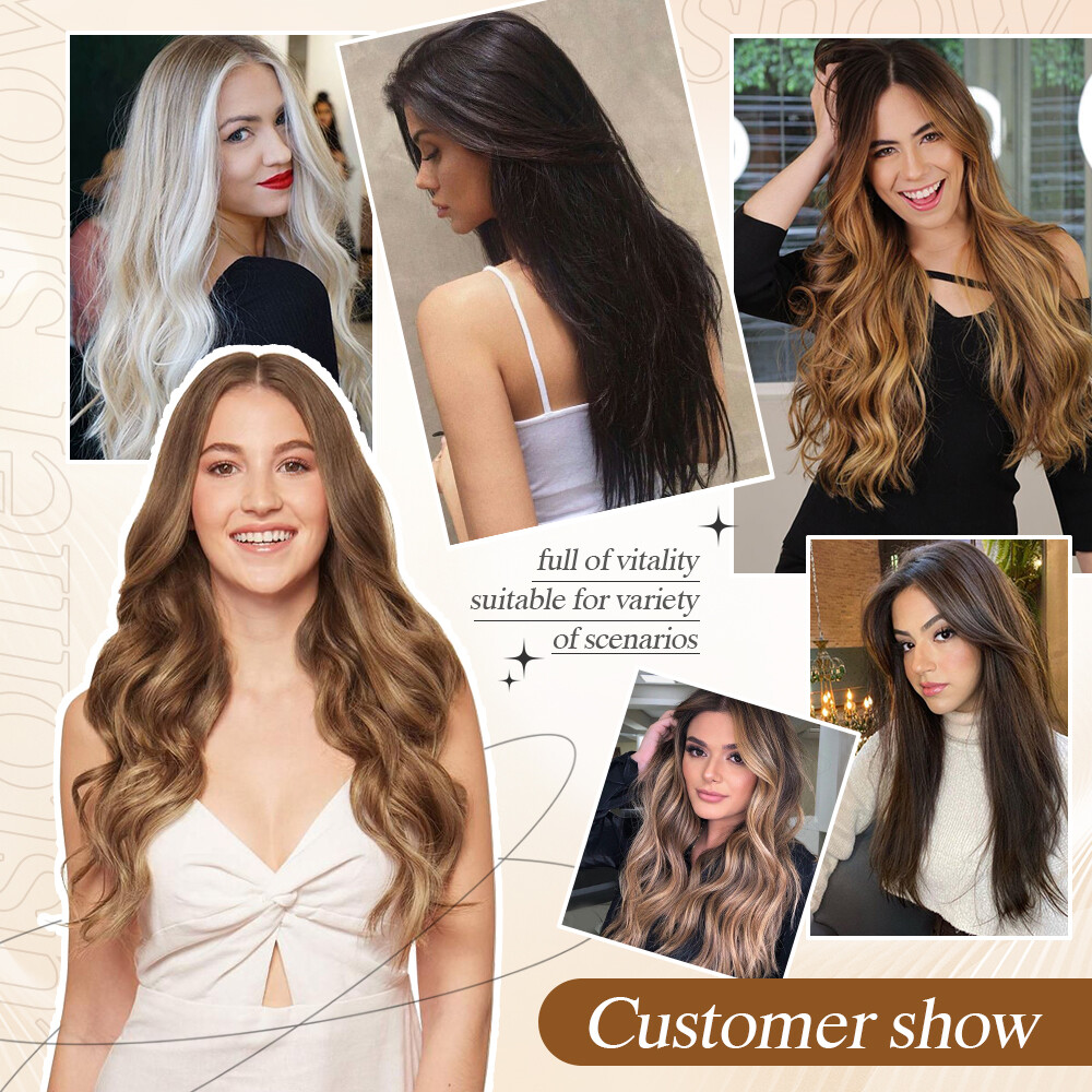 100% Real Natural Full Head Clip in Hair Extensions 8Pcs Straight Wavy Synthetic
