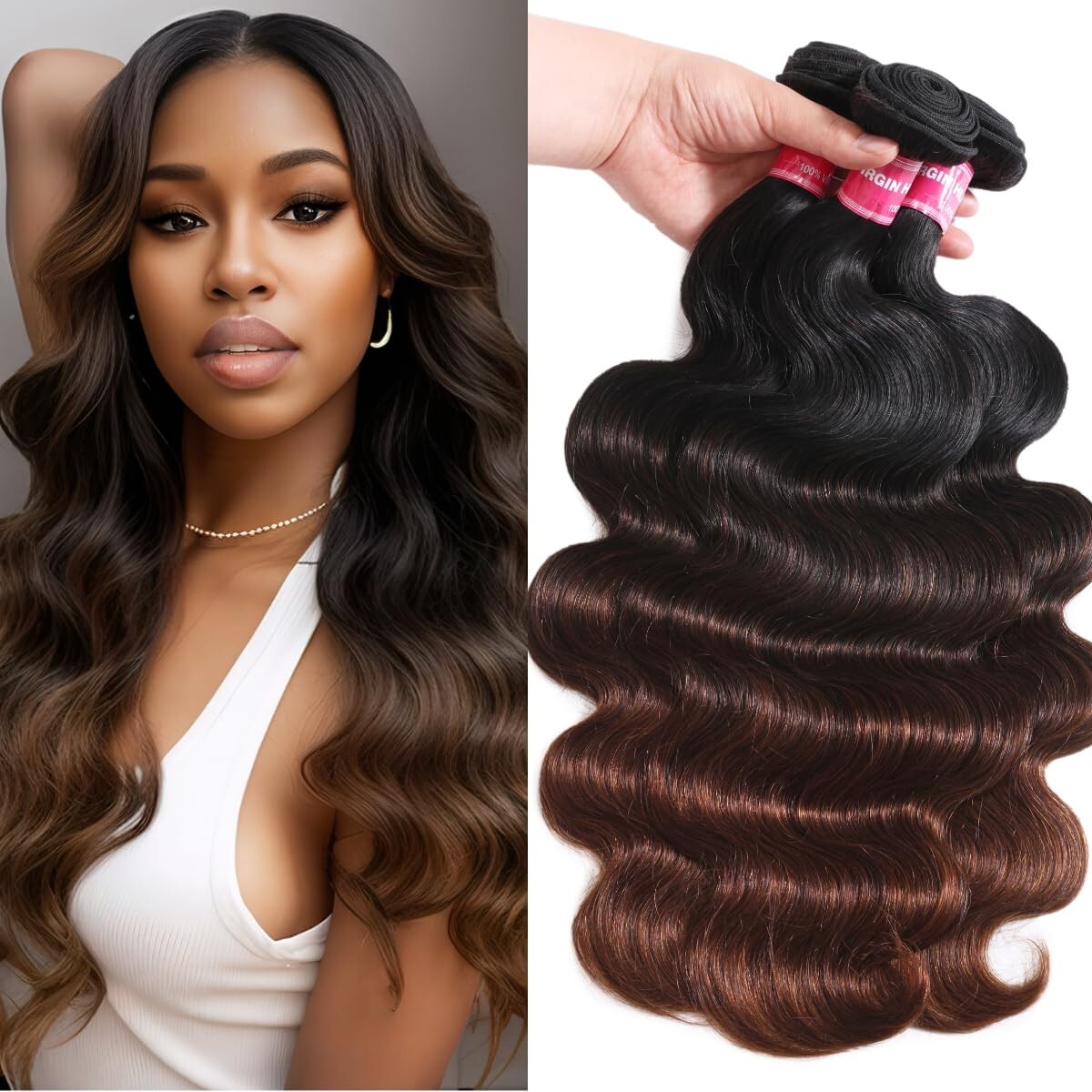 UNice Mongolian Ombre Chestnut Brown Body Wave 1/3 Bundles Human Hair Extensions