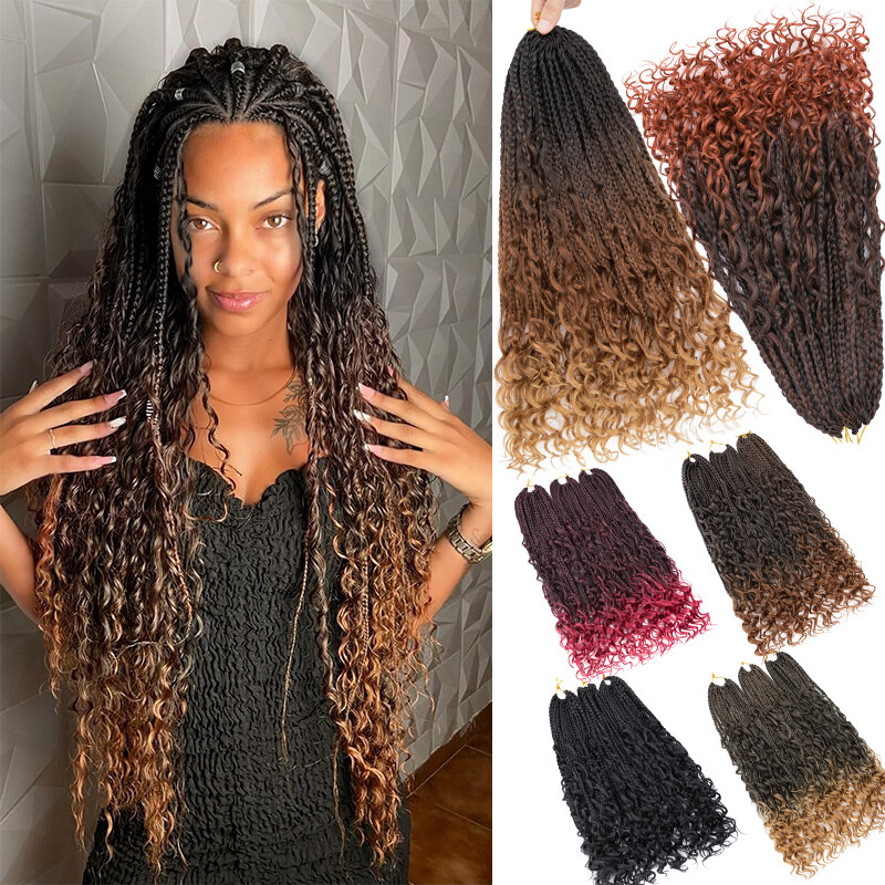 Goddess Bohemian Box Braids Boho Curly Crochet Hair Braiding Hair Extension US
