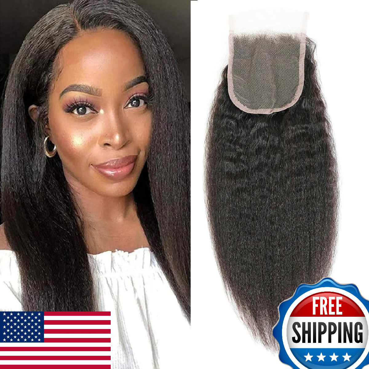 OLFORY 5×5 HD Lace Closure Yaki Kinky Straight Human Hair 12A Brazilian