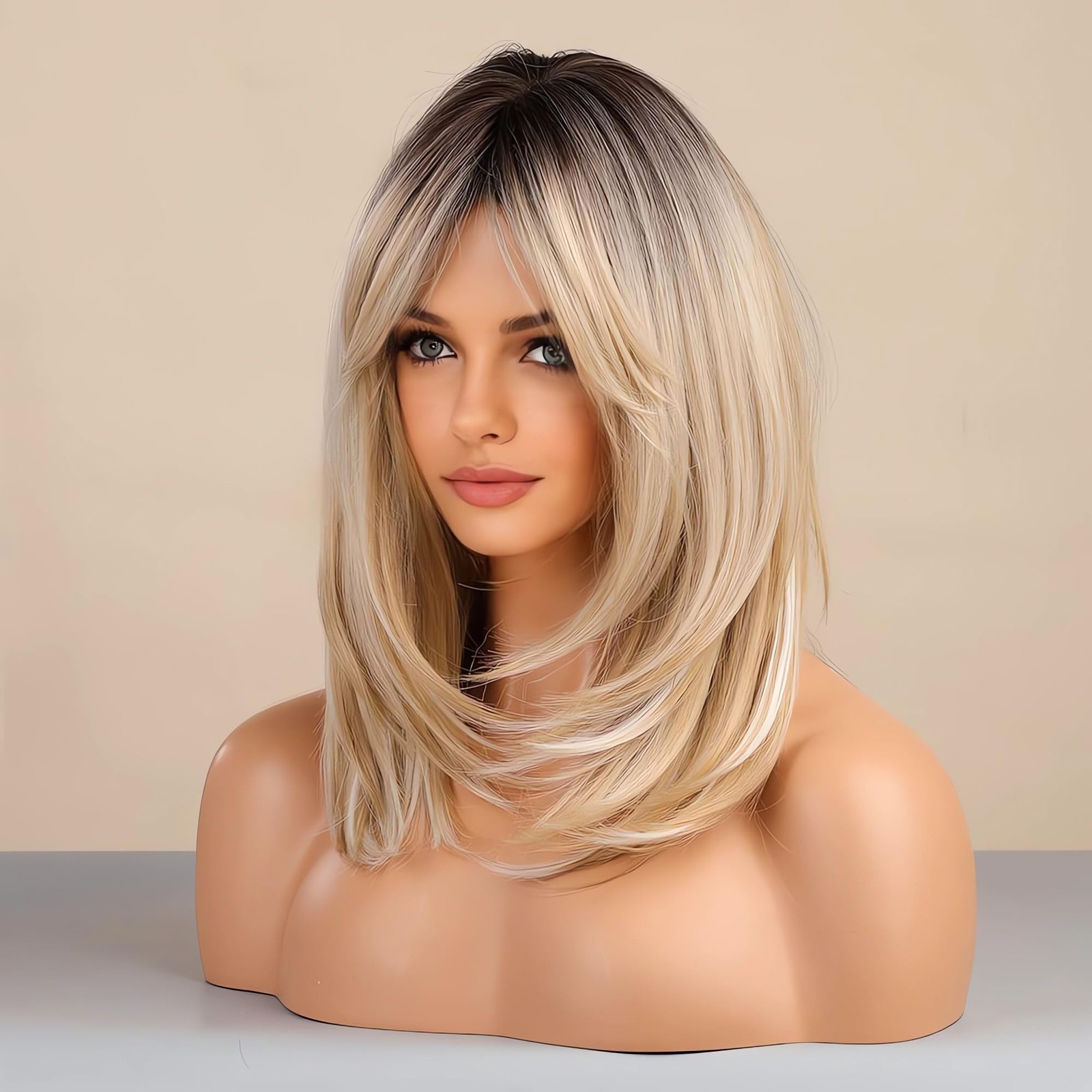 Tumhorn Long Layered Blonde Wigs for Women Synthetic Hair Wig Long,