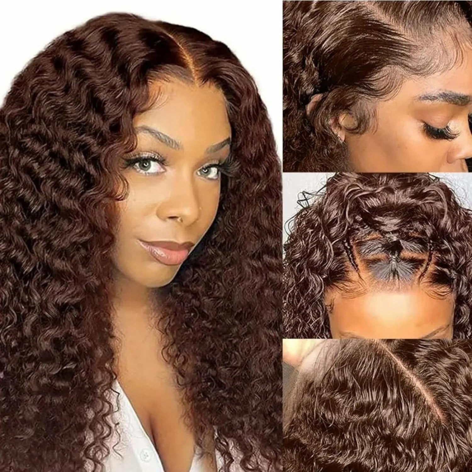 Qiikota 20 Inch Chocolate Brown Deep Wave Lace Front Wigs Human Hair Pre