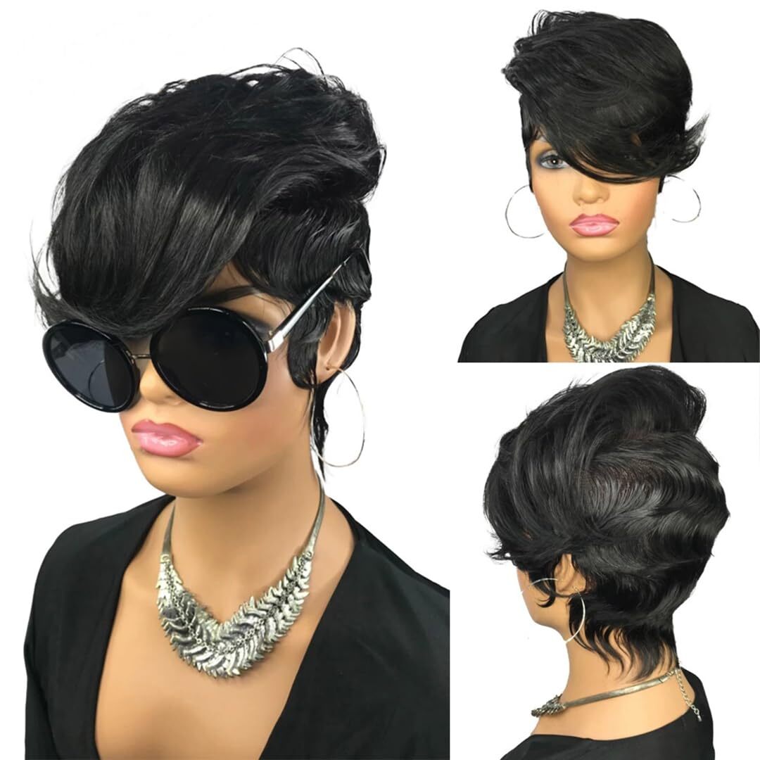 Fashion Pixie Cut Wigs for Women Loose Deep Wave Finger Wave 100% Human Hair Wig