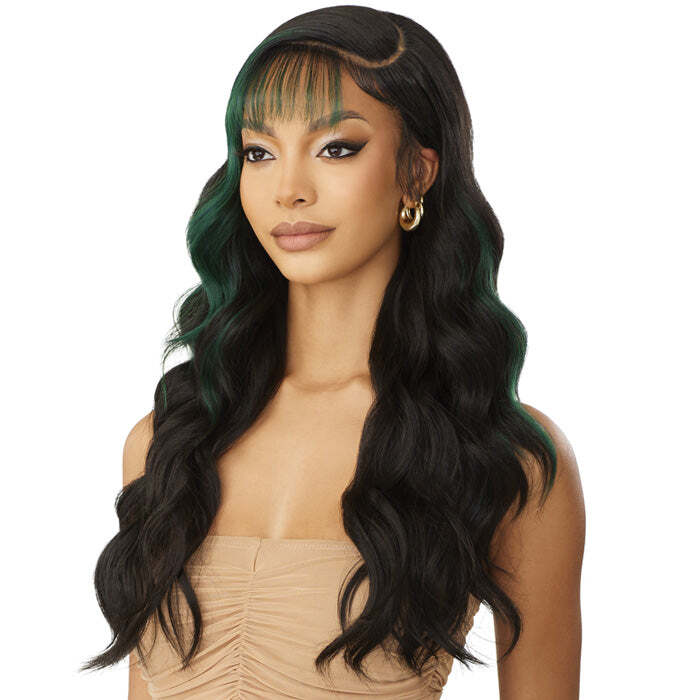 Outre Sleek Lay Glueless Deep C-Part HD Lace Front Wig NAILANI Pre-Styled Bangs