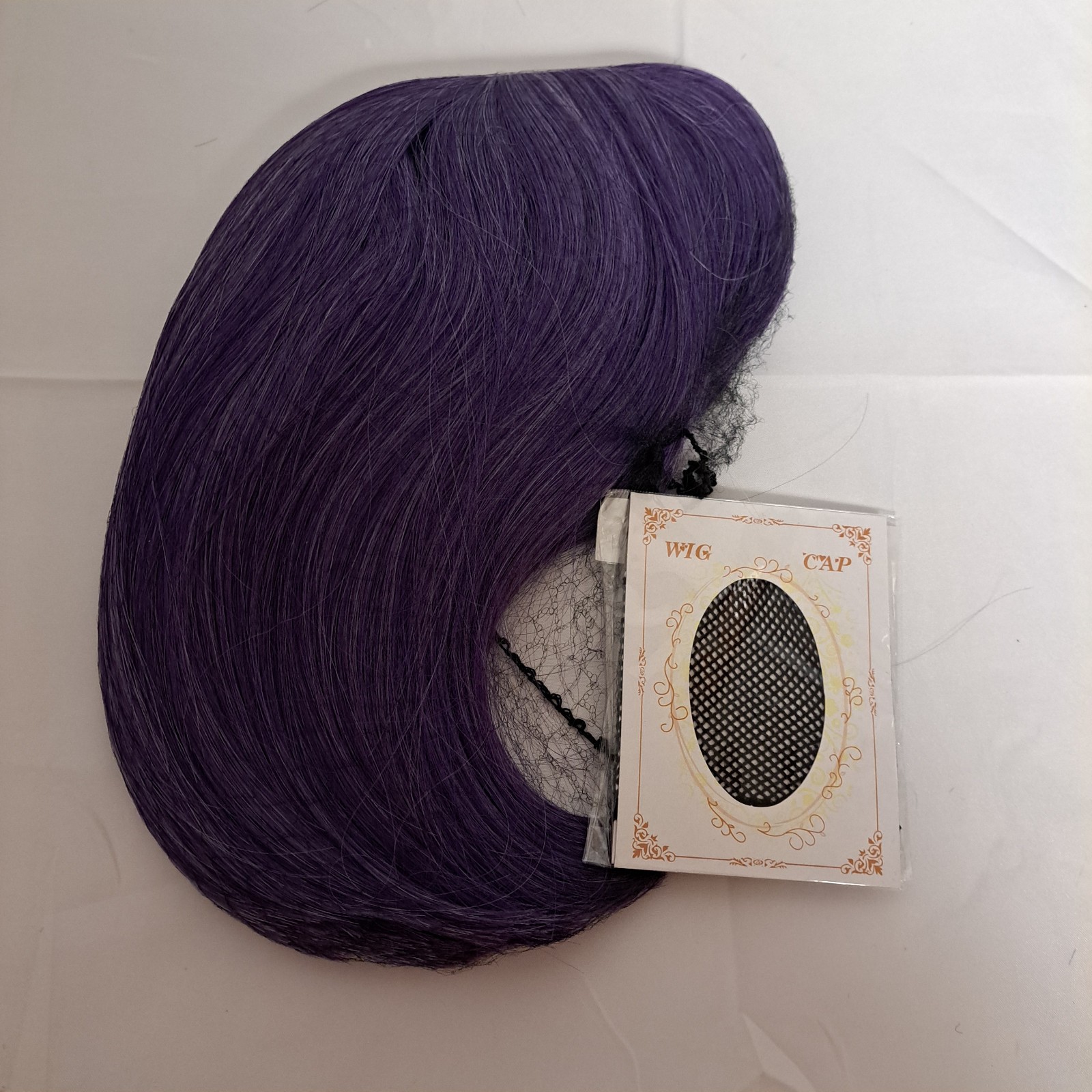 Wig Purple Violet sleek synthetic 12″ bob bangs Anime Cosplay New w/ cap FUN