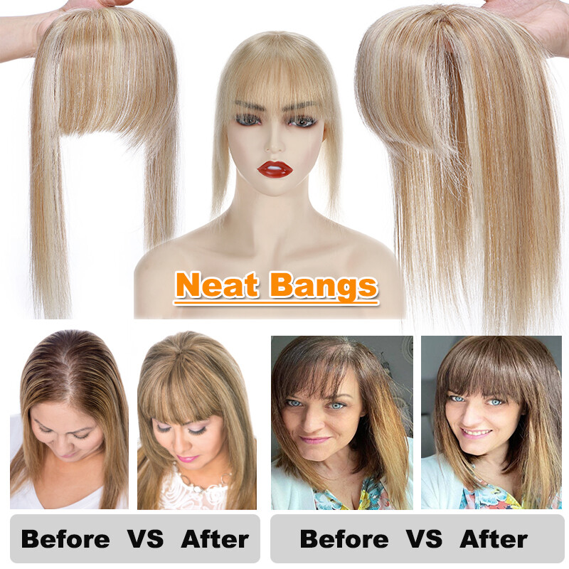 Clip In Top Topper Remy Human Hair Women’s Hairpiece with Bangs MONO Base Toupee