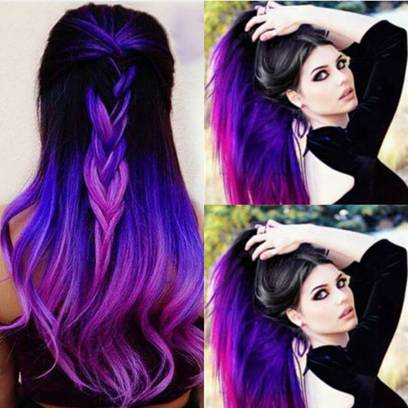 Long Ombre Black Purple Pink Wig Straight Synthetic Heat Safe Wig for Women USA