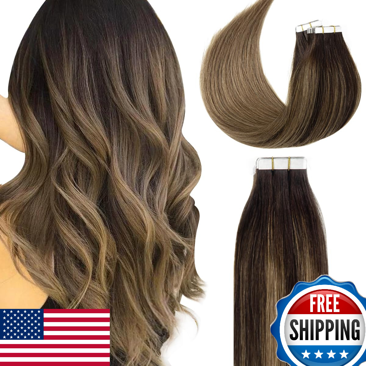 Lacer Tape in Hair Extensions Human Hair 18 Inch Tape Seamless Skin Weft Darkest