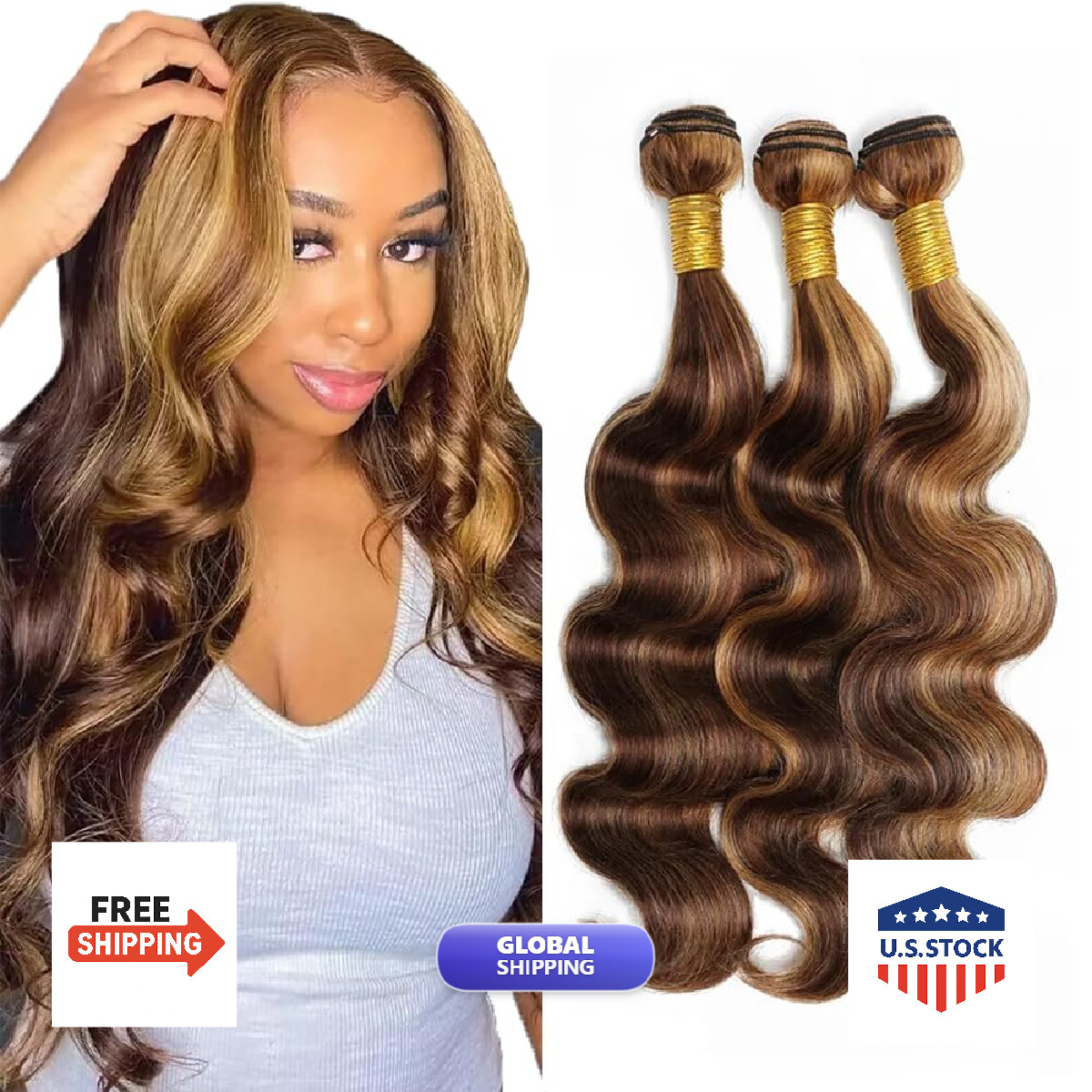 Qeuope P427 Highlight Body Wave Bundles Human Hair Ombre Two Tone Blonde Mixed