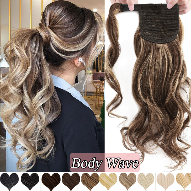 Smooth Ponytail 100% Human Hair Clip In Remy Hair Pony Tail Extensions THICK 22″
