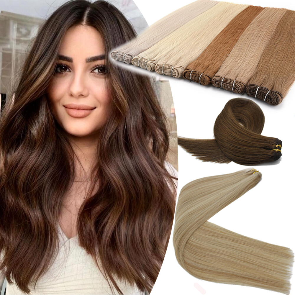 Double Weave Sew in Virgin Human Hair Extensions Machine Weft Hair Full Head100g