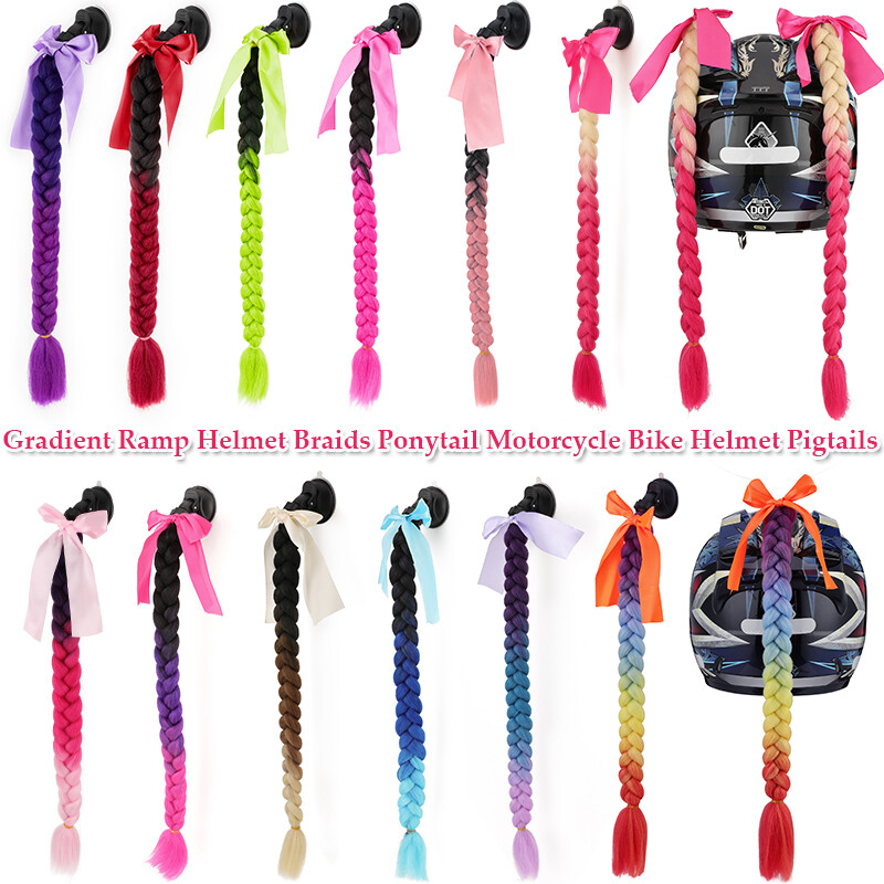 1Pcs Gradient RED Ramp Helmet Braid Ponytail Hair Pigtail For Motorcycle Bike US