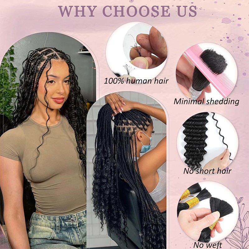 Human Braiding Hair for Boho Braids 200G 2*Bulks Deep Water Wave Bulk No Weft US