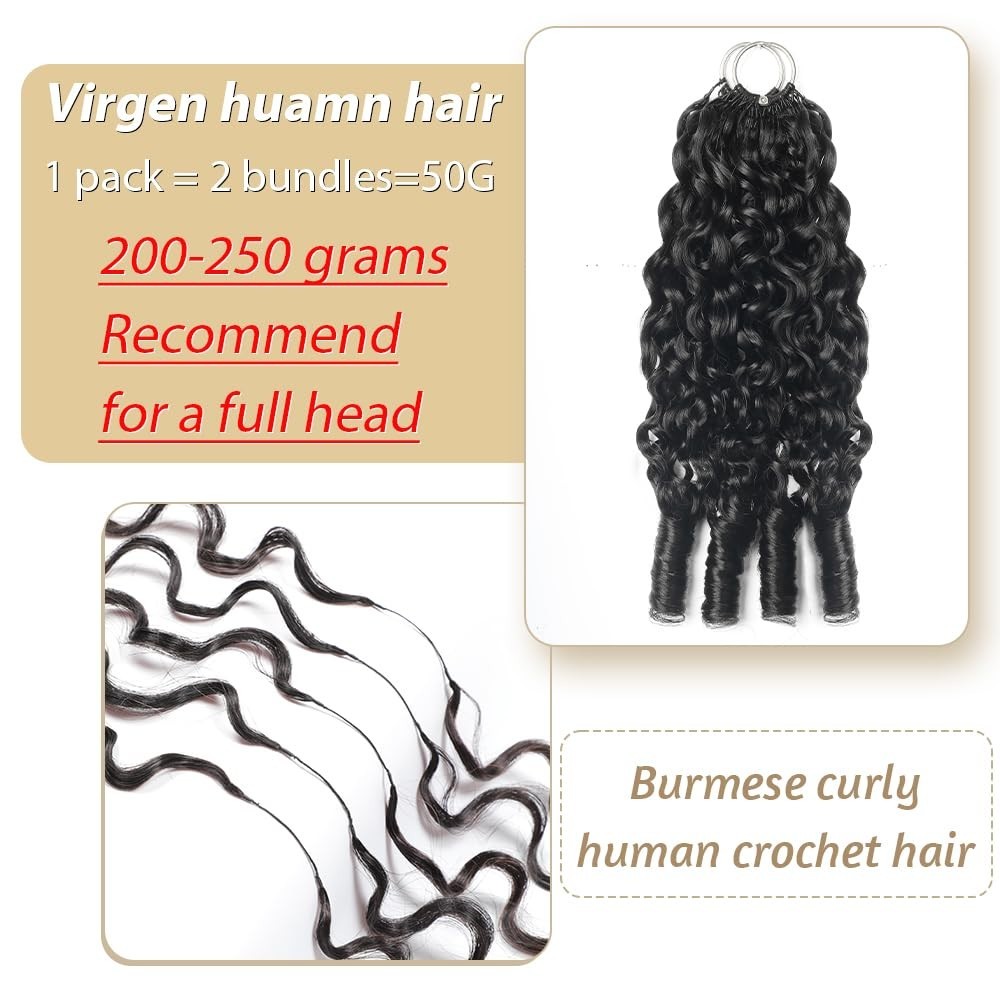 Extensiones de cabello humano rizado birmano de 45 cm (18 pulgadas), 50 g