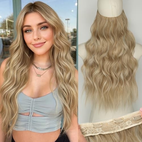 Invisible Wire Hair 20 Inch Beige Blonde mix Lvory Blonde Highlights