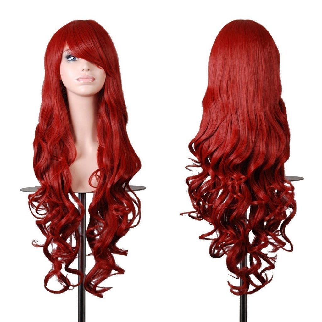 Wigs 32 inch Wavy Curly Cosplay Wig With Wig Cap and Comb (Dark Red)