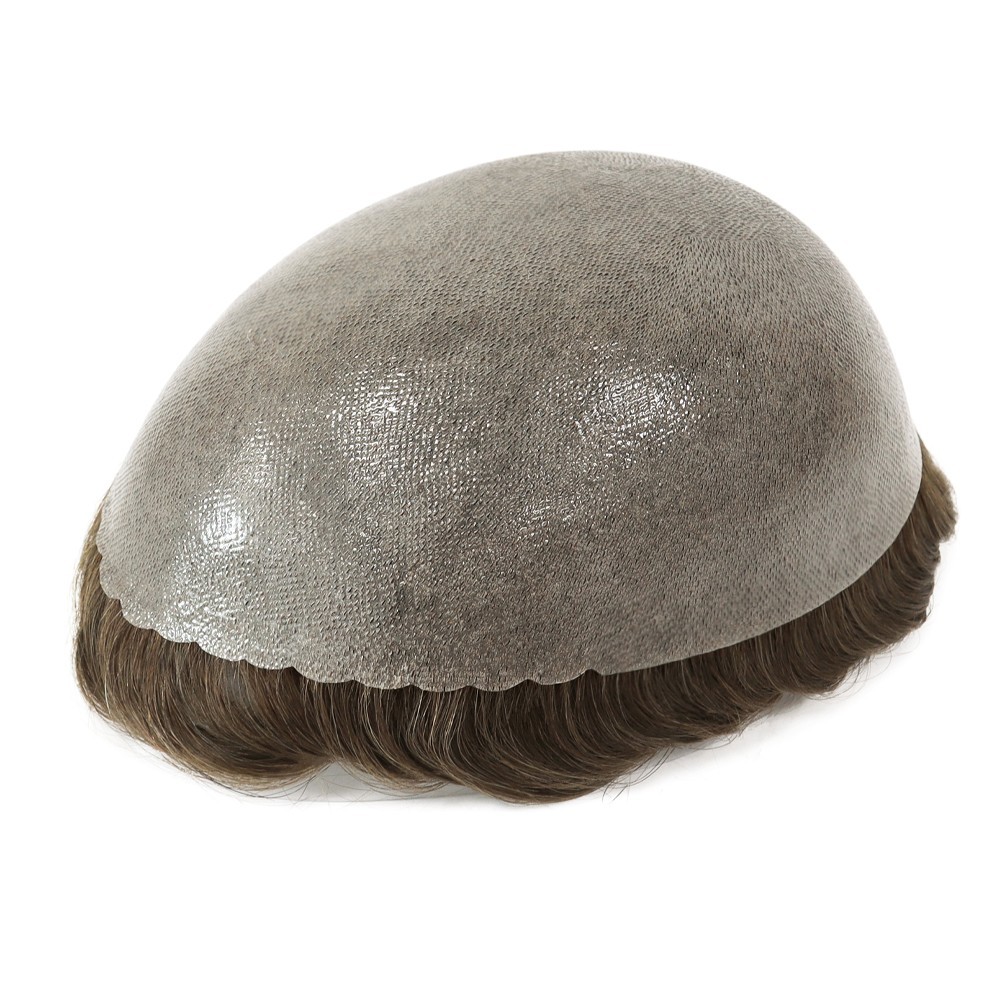 Mens Hair Replacement System All Poly Skin Toupee Knotted Wig Human Hairpiece5”