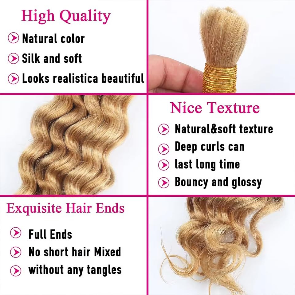 Hrceyocr P27/613 Honey Blonde Human Braiding Hair Deep Wave Bulk 32 32 32 Inch