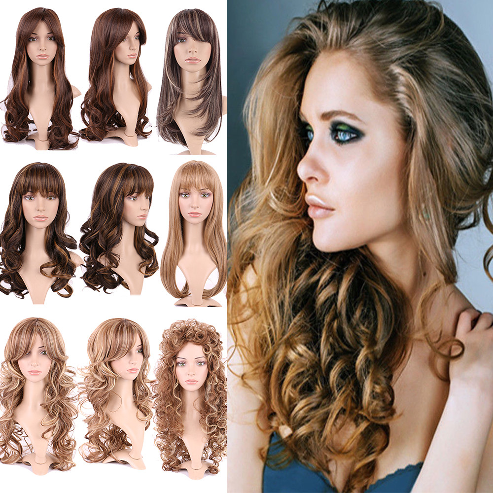 Cheap Ombre Blonde Brown Black Mix Full Wig Ladies Halloween Cosplay Hair Wigs W