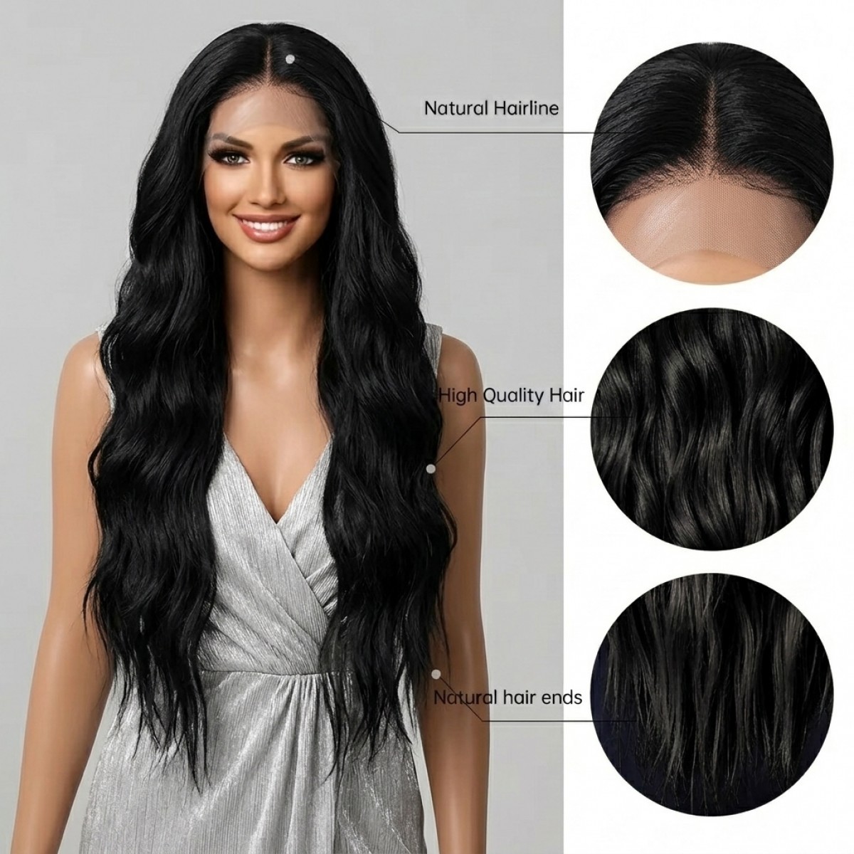 Black Long Wavy Lace Front Wigs Women Soft Synthetic Hair Heat Resistant