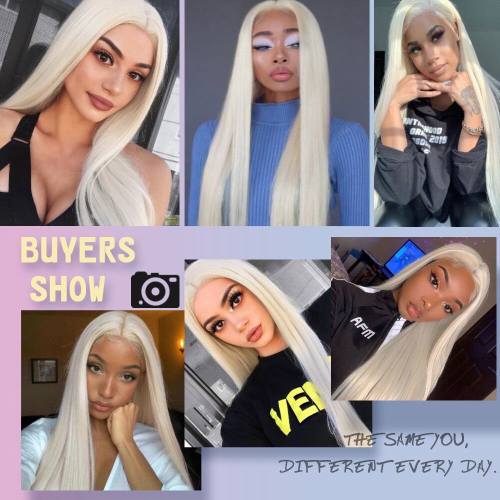 Lace Frontal Wigs Heat Resistant Synthetic Hair Long Straight Platinum blonde