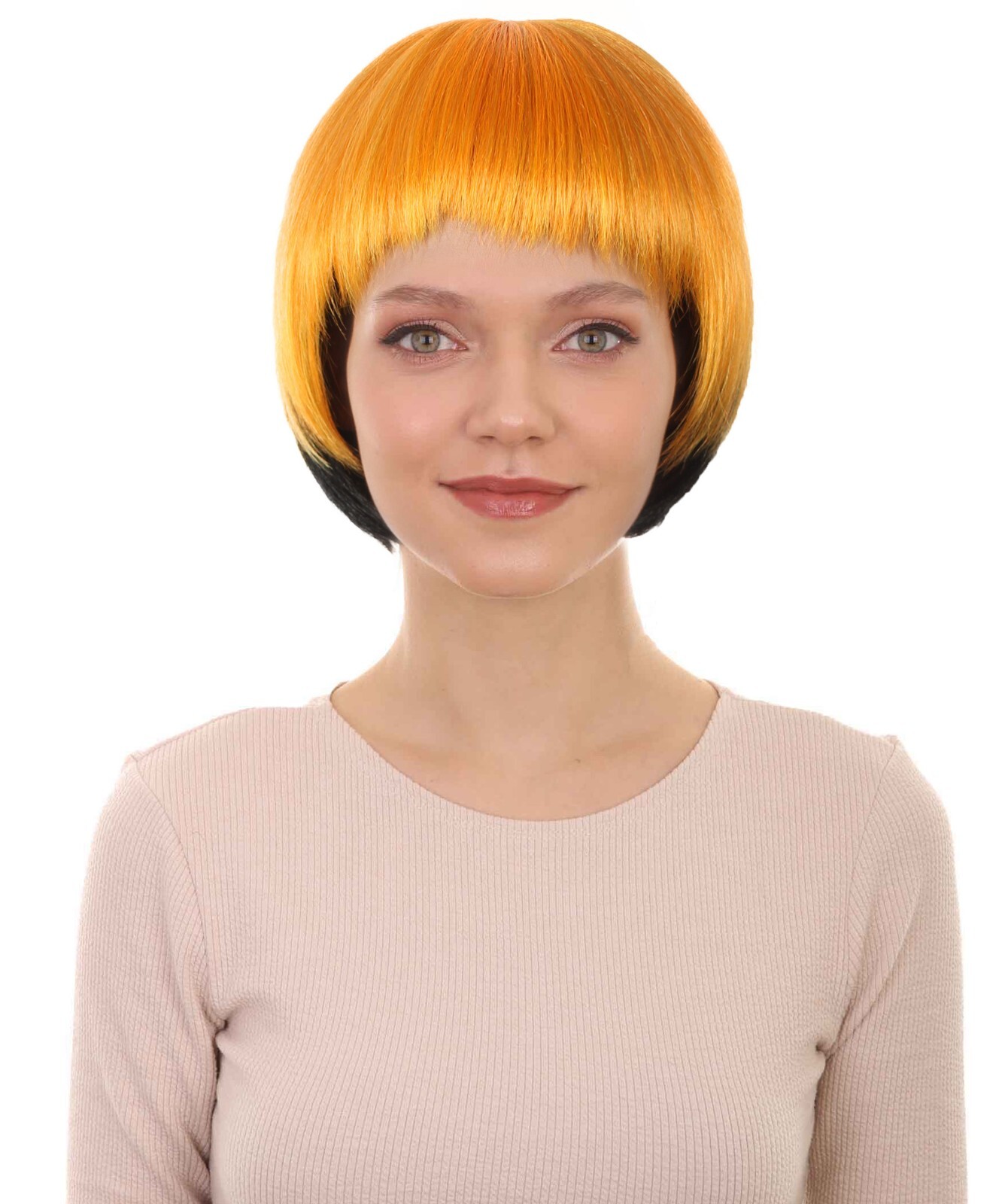 Adult Women’s Bob-styled Orange and Black Wig, Flame-retardant 100% Synt HW-7048